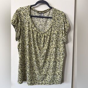 Worthington Woman Plus Size Stretch Elegant Black and Yellow Patterned Blouse Si